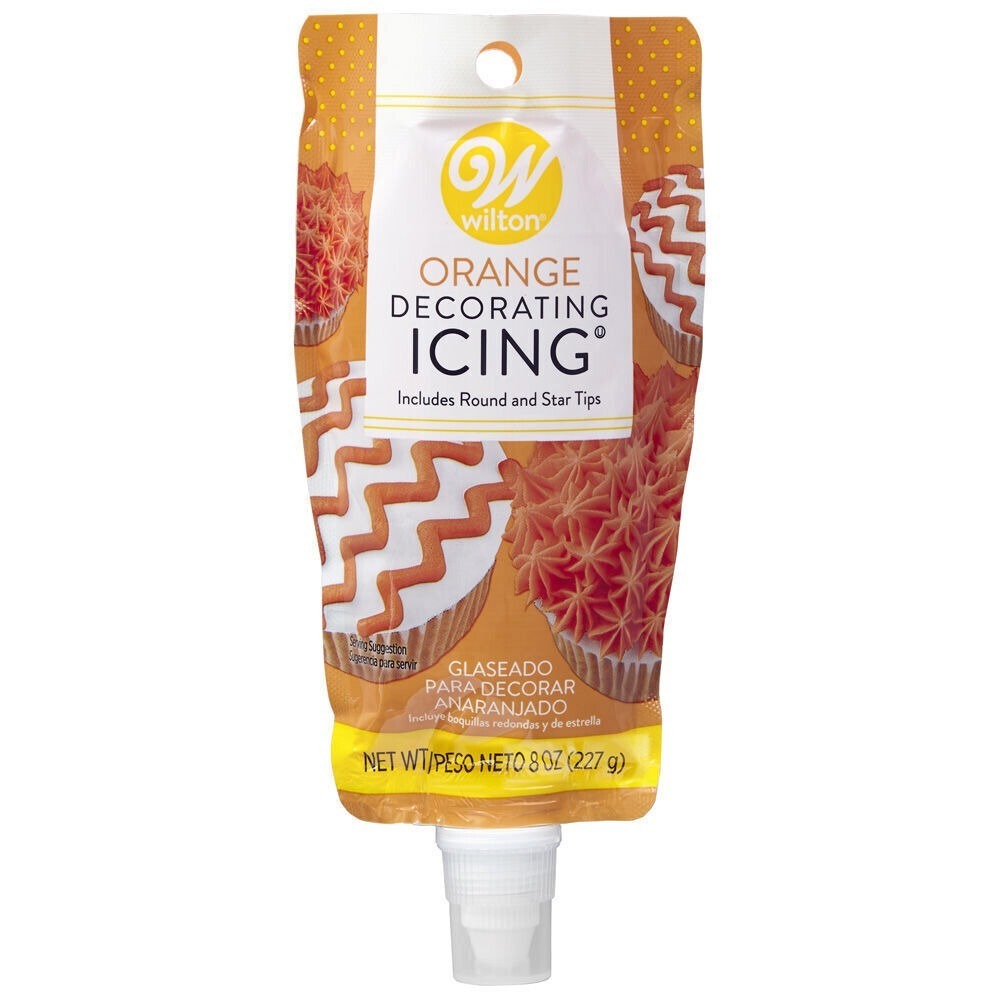 NEW Wilton Orange Decorating Icing/Frosting with Round & Star Tips 8 Oz